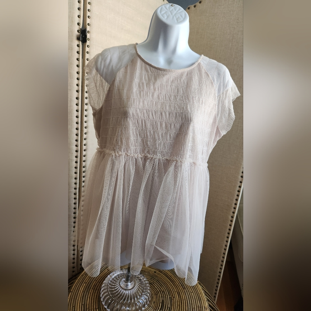 Lauren Conrad Short Sleeved Shirt with Tulle